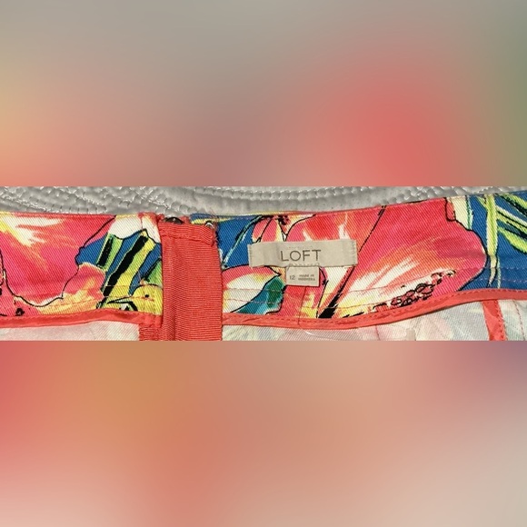 LOFT Pink and Blue Knee-Length Pencil Skirt tropical print pink birds size 12 - Picture 8 of 9